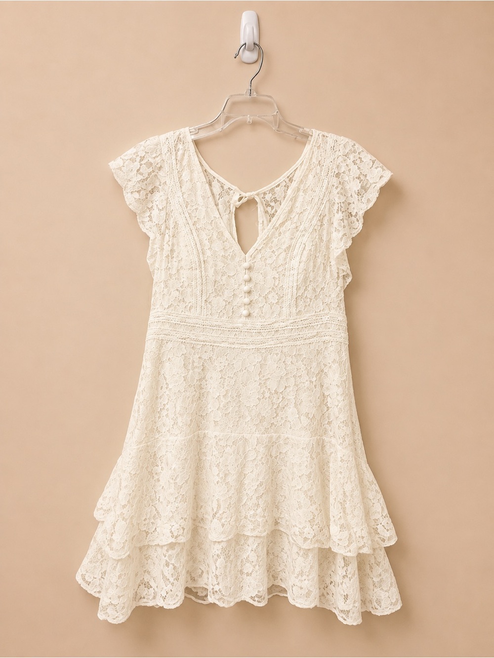 City Chic White Lace Flutter Sleeve Ruffle Mini Dress 16 - Like New